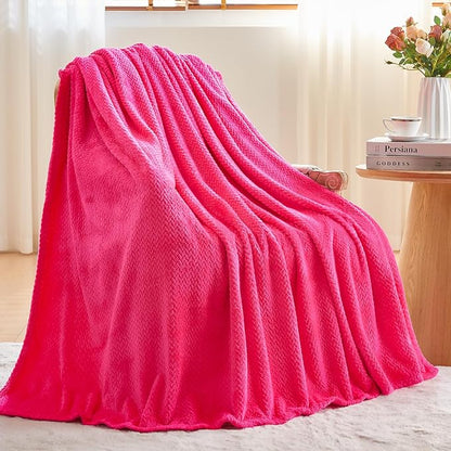 NEWCOSPLAY Super Soft Twin Blanket Dark Rose Red Premium Silky Flannel Fleece Leaves Pattern Lightweight Bed Blanket All Season Use (Dark Rose Red, Twin(60"x80"))