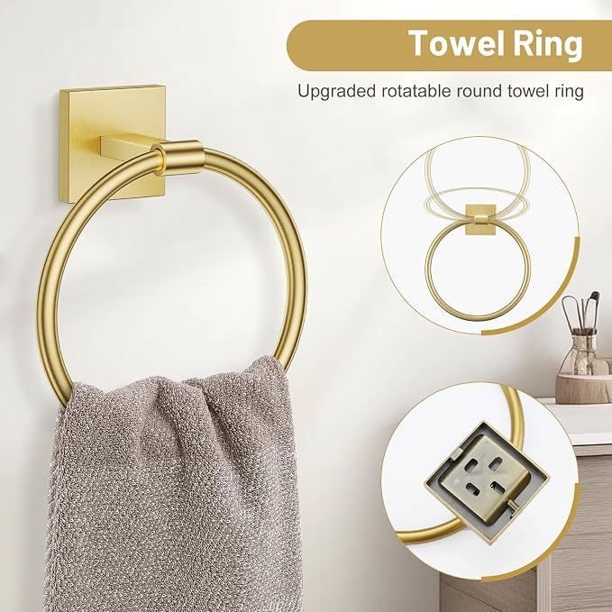 Towel Ring Set 4 Piece Bathroom Hardware Set Includes Towel Ring 2 Towel Hooks - Image 3