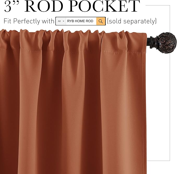 RYB HOME Small Curtains for Bathroom Windows, W 34 x L 36 inches, Burnt Orange - Image 2