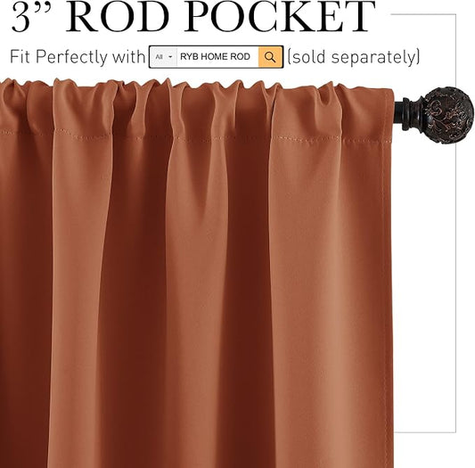 RYB HOME Orange Window Curtains 108 inches Length, Energy Efficient Rod Pocket - Image 2