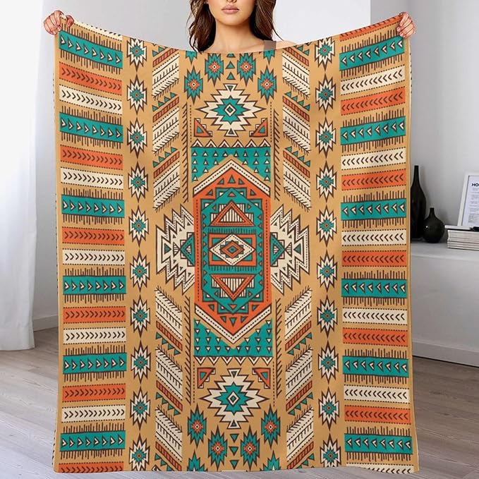Aztec Throw Blanket, Tribal Navajo Print Native Blanket for Camping Outdoor Couch Sofa Bed 30"x40"