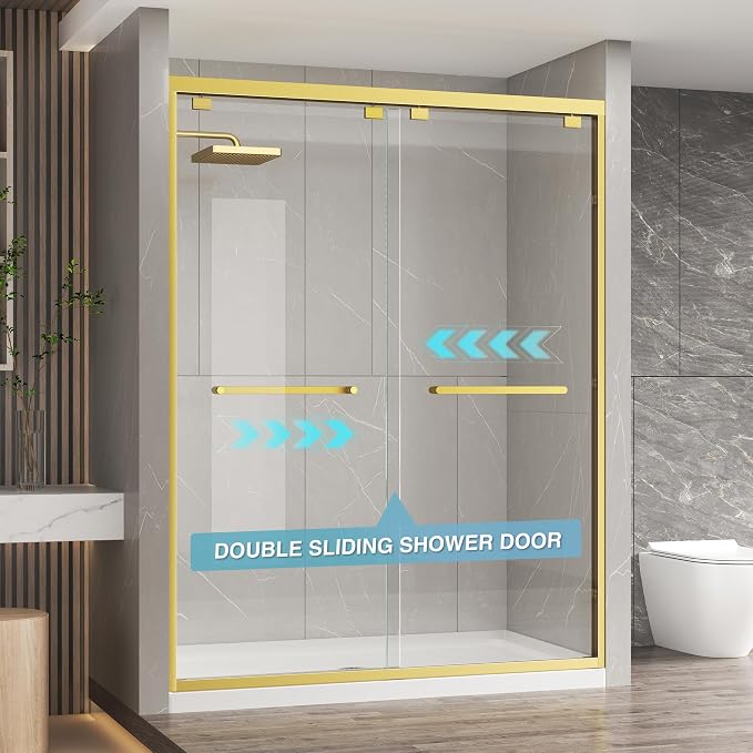 KPUY Glass Shower Door, 61-66" W x 76" H Semi-Frameless Double Sliding Shower - Image 9