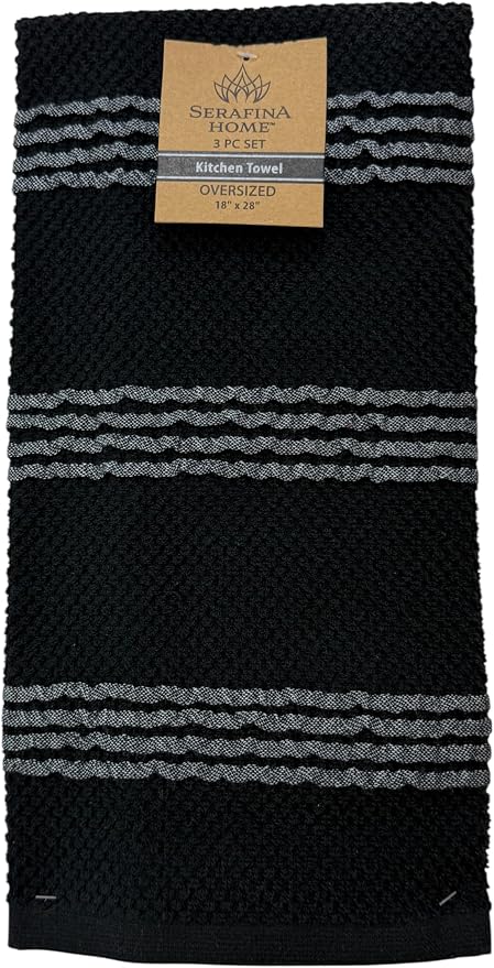 Serafina Home Black Kitchen Hand Dish Towels: Oversized 18" x 28", 100% Cotton - Image 6