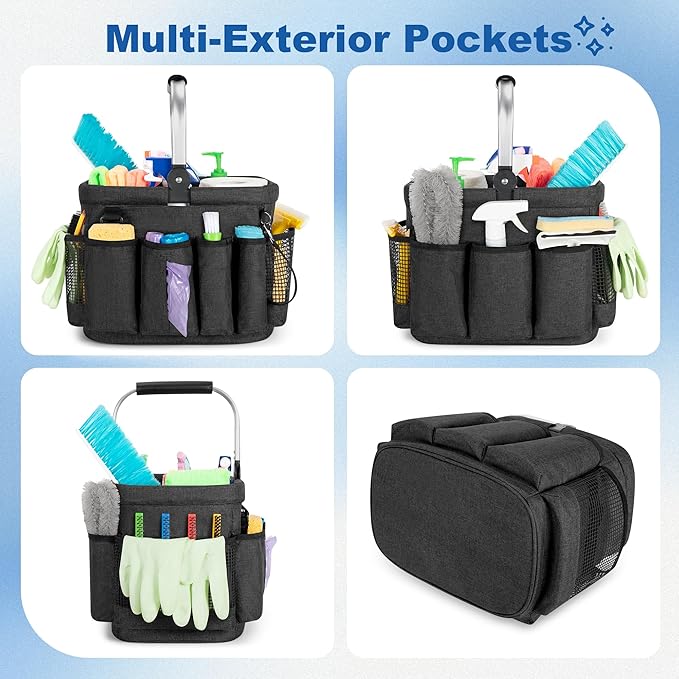 Cleaning Caddy Organizer with Handle, Cleaning Tote Bag with Multiple Pockets - Image 3