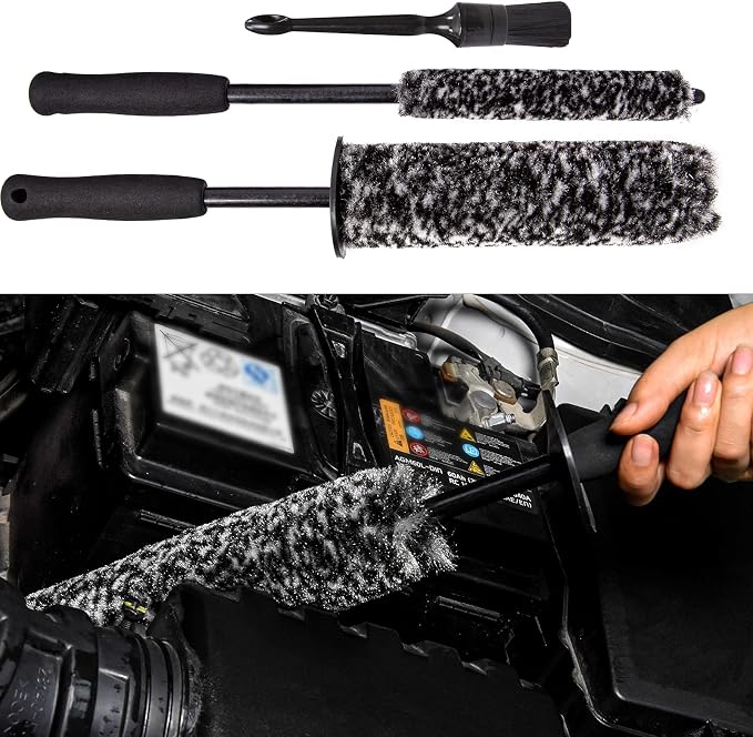Car Wheel Rim Brush Kit, Woolies Wheel Brush, Car Cleaning Brush Fiber Rod by bzczh