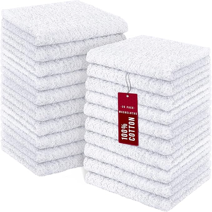 DecorRack 20 Pack 100% Cotton Wash Cloth, Luxurious Soft, 12 x 12 inch Ultra by DecorRack