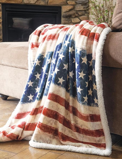 CARSTENS, INC. Wrangler Ultra Premium Super Soft Plush Sherpa Fleece Oversized Throw Blanket 54" x 68", Stars & Stripes