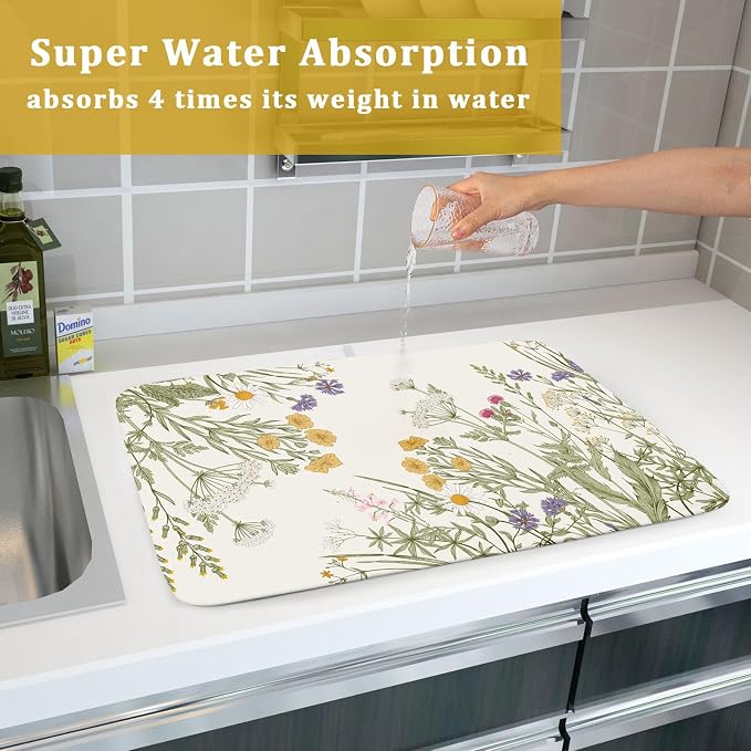 Khope Spring Dish Drying Mat for Kitchen Counter 18x24 Inch Sage Green Wild - Image 7