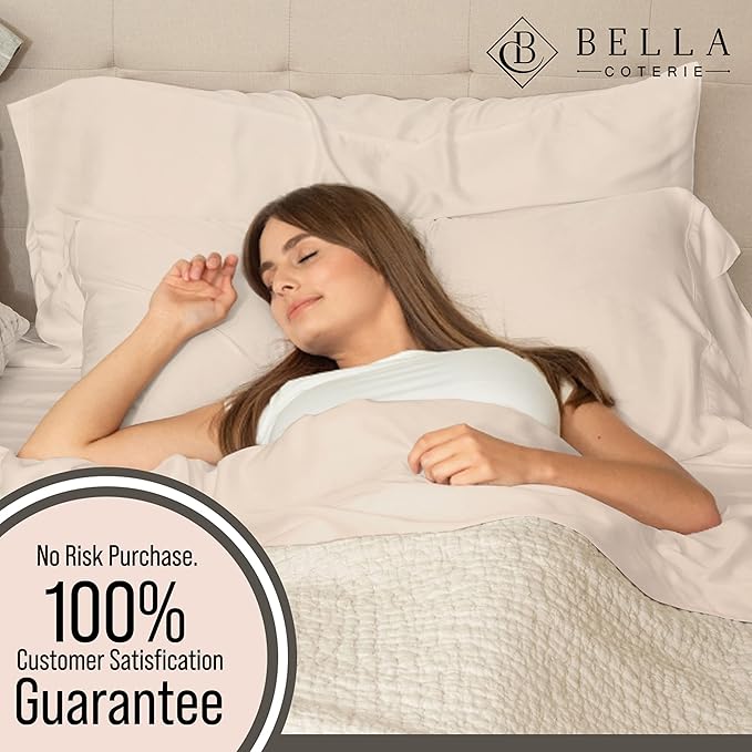 Bella Coterie Luxury Bamboo Viscose Full Size Sheet Set | 100% Organically Grown | Ultra Soft | Cooling for Hot Sleepers | 18" Deep Pocket [Champagne]