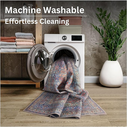Bloom Rugs Washable Non-Slip 4' x 6' Rug - Multicolor Traditional Medallion Area Rug for Living Room, Bedroom, Dining Room, and Kitchen - Exact Size: 4' x 6'