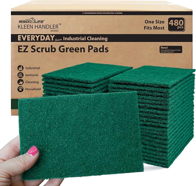 Kleen Handler Bulk Green Medium Duty Cleaning Pads – Kitchen Scrub Sponges by BisonLife