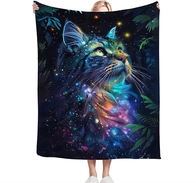 Fantasy Cat Throw Blanket - Gifts and Decor for Girls, Women, Boys, Men - Soft Warm Cozy Fleece for Couch, Sofa, Bed 60"x50"