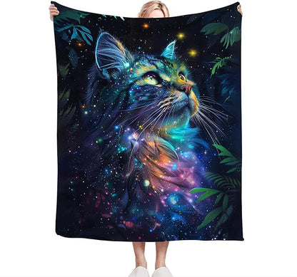 Fantasy Cat Throw Blanket - Gifts and Decor for Girls, Women, Boys, Men - Soft Warm Cozy Fleece for Couch, Sofa, Bed 60"x50"