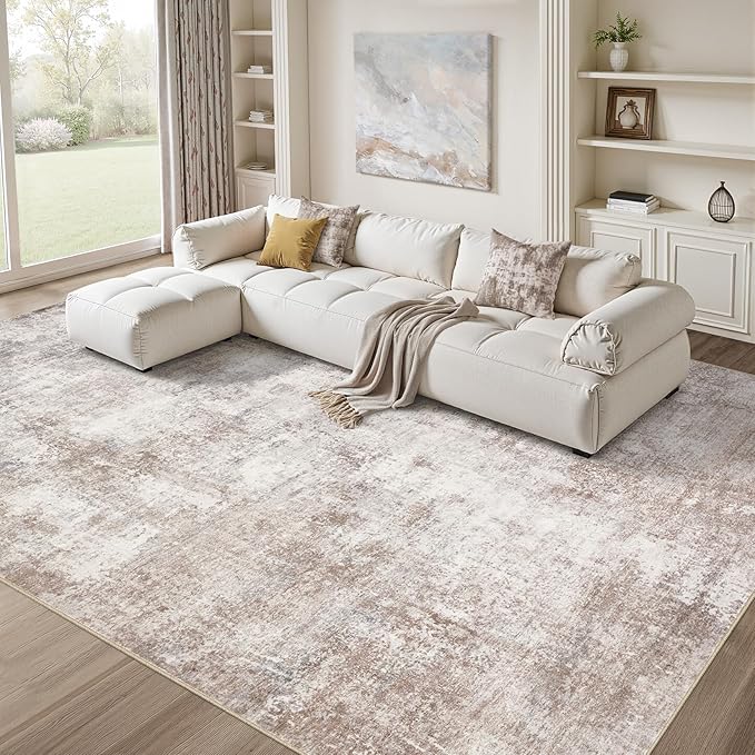 Washable 8X10 Area Rug: Modern Abstract Soft Non-Slip Indoor Rugs Home Decor - Low Pile Stain Resistant Foldable Carpetfor Living Room Bedroom Dining Room Playroom Office(Brown,8'x10')