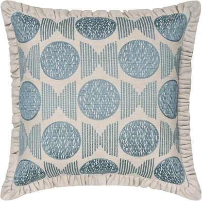 The HomeCentric King/Queen/Twin Blue Decorative Bed Runner King 90"x18" Bed Runner with Two Pillow Cover, Embroidery, Ruffles Bed Scarf on Linen Fabric - Ellara Blue