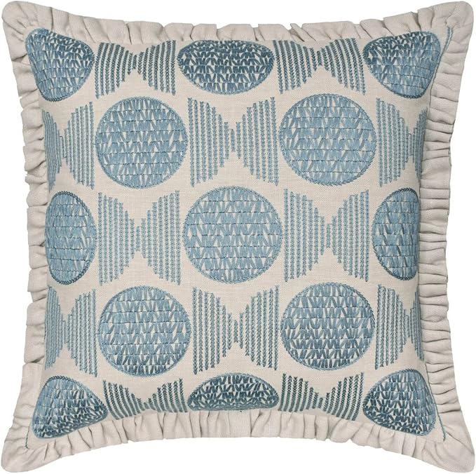 The HomeCentric King/Queen/Twin Blue Decorative Bed Runner Twin 53"x18" Bed Runner Without Pillow Cover, Embroidery, Ruffles Bed Scarf on Linen Fabric - Ellara Blue