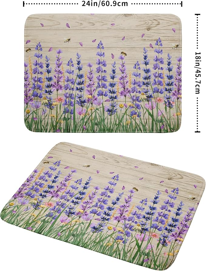 Lavender Floral Dish Drying Mat 18x24 inch Spring Summer Flower Decorative Fast - Image 2