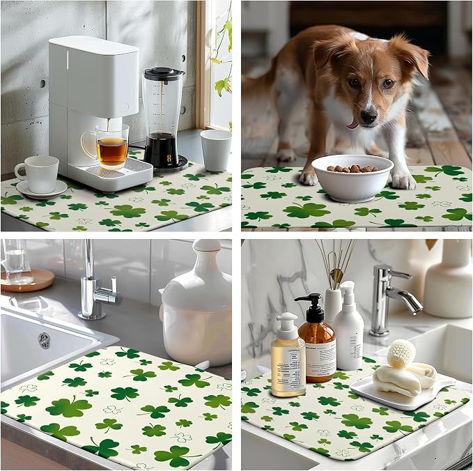 St Patricks Day Dish Drying Mat Shamrock Green Spring Kitchen Dish Drying Pad - Image 7