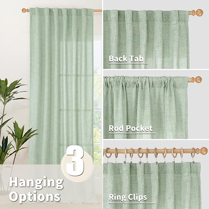 YoungsTex Sage Green Linen Curtains 78 Inches Long - Image 6