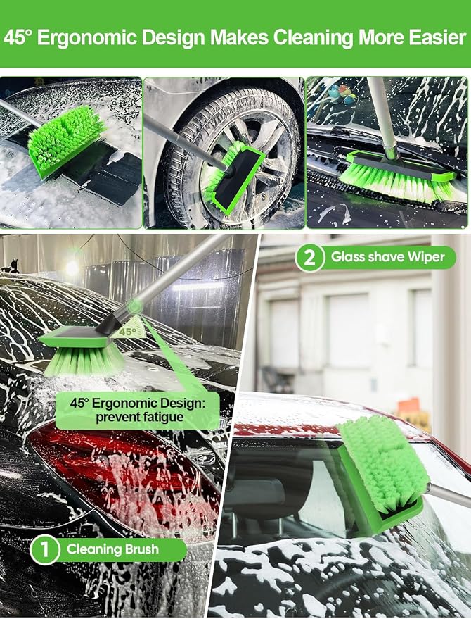 2 in 1 Car Wash Brush with Squeegee PBT Soft Bristle Truck Scrub Detail Brush - Image 4