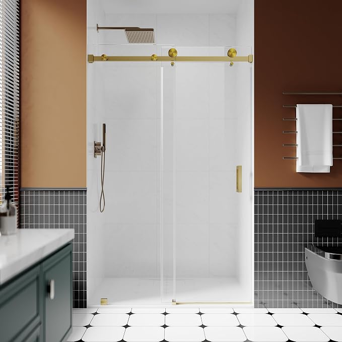 3/8" Sliding Glass Shower Door, 66-72" W x 76" H Frameless Bathroom Door by UNIKOOSHOWERDOOR