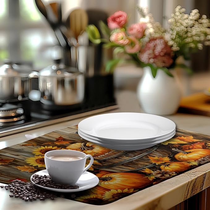 Fall Pumpkin Dish Drying Mat Autumn Maple Leaves Thanksgiving Large Kitchen - Image 6
