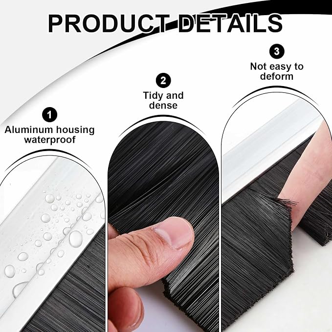 Frienda 2 Set Door Brush Bottom Sweep Brush Weather Stripping Aluminum Door Seal - Image 3