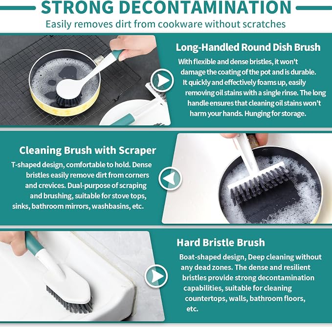 Xicennego 3 Pack Kitchen Cleaning Brush Set, 1 Pot and Dish Cleaning Brush - Image 5
