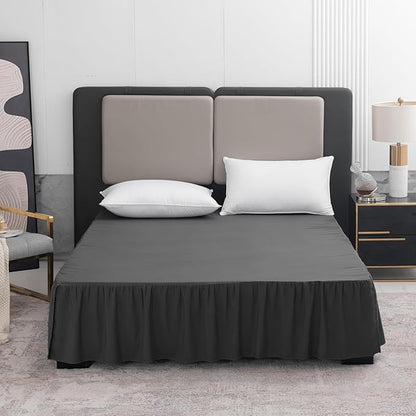 TSUTOMI Black Bed Skirt King Size Ruffled Bed Skirt with Split Corners, King Bed Skirt 12 Inch Drop, King Size Bed Skirt Black for Ruffled Bed Skirt with Split Corners, Bed Skirt King Size