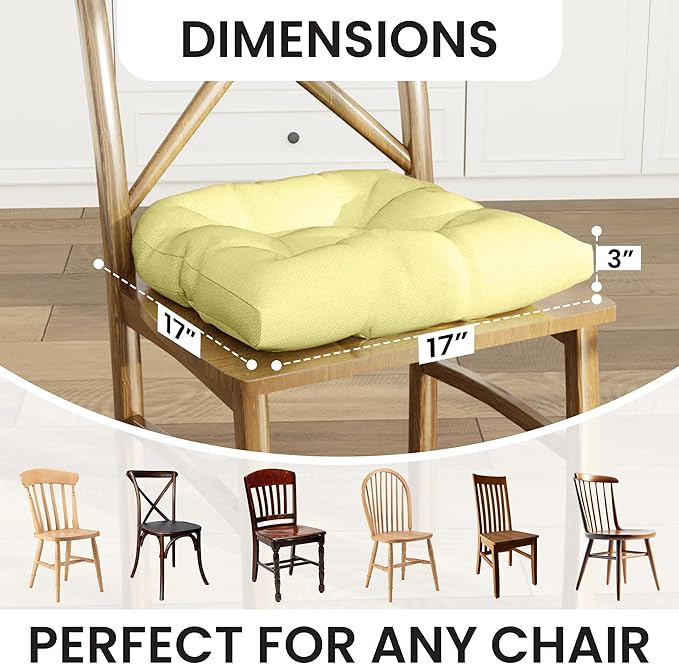 Klear Vu Gripper Overstuffed Universal Non-Slip Dining Chair Cushions for Kitchen Decor or Office Use, U-Shaped Skid-Proof Seat Pad, 17x17 Inches, 2 Count (Pack of 1), Solid Yellow