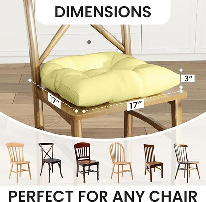 Klear Vu Gripper Overstuffed Universal Non-Slip Dining Chair Cushions for Kitchen Decor or Office Use, U-Shaped Skid-Proof Seat Pad, 17x17 Inches, 2 Count (Pack of 1), Solid Yellow