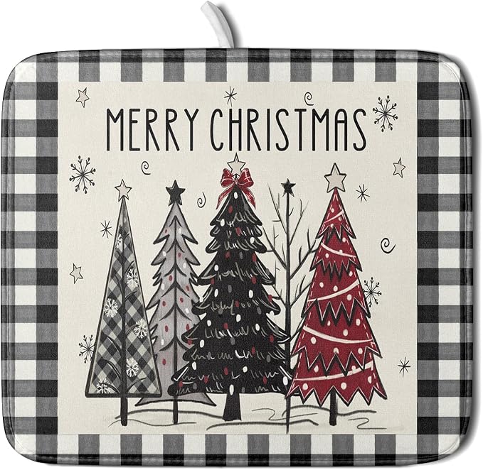 Merry Christmas Tree Dish Drying Mat by Aytipun