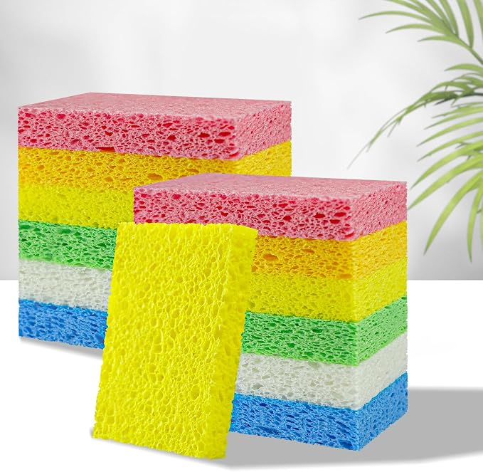 Non-Scratch Kitchen Sponges 6 PCS | Compressed Cellulose Sponges | Natural - Image 6