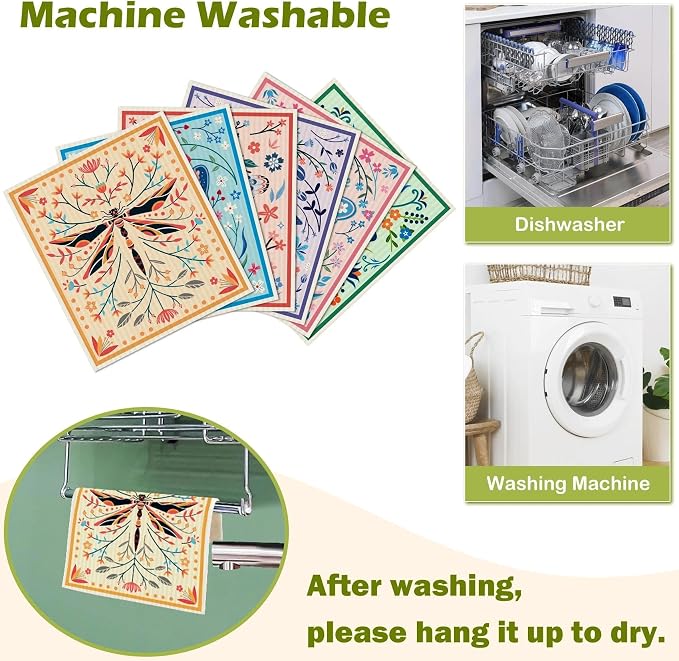 6 Packs Swedish Paper Cloths for Kitchen, Reusable Paper Towels Washable Dish - Image 5