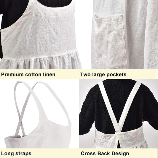 Uaussi Cotton Linen Apron Cross Back Work Apron - Image 2