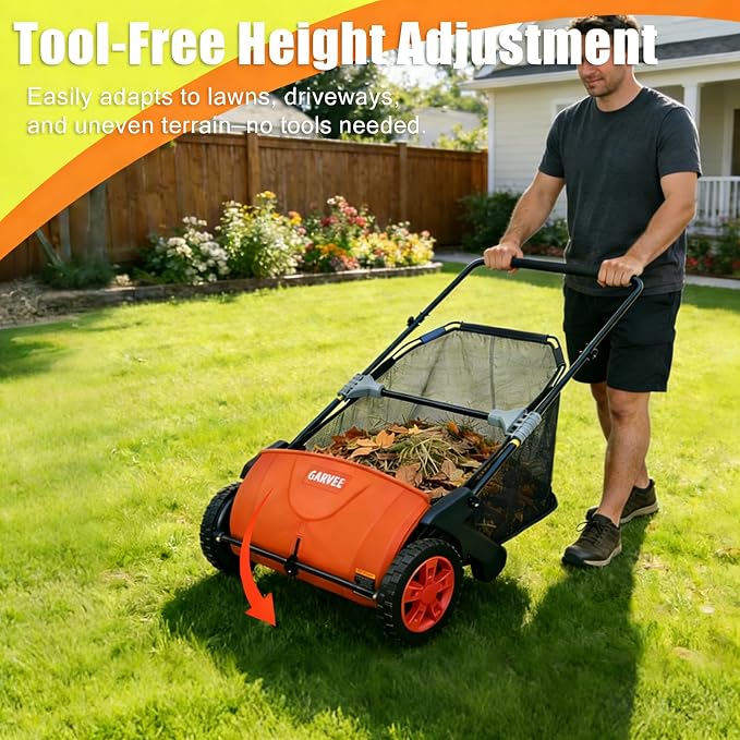 Manual Push Lawn Sweeper 21-Inch, Yard Leaf & Debris Collector - Image 2
