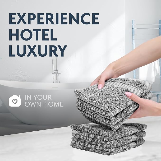 White Classic Light Grey Luxury Cotton Washcloths 12 Pc Set - Image 6