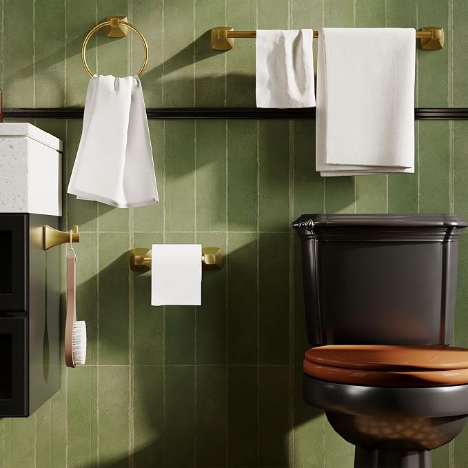 Toilet Paper Holder Wall Mount Brushed Gold Double Post Pivoting Tissue Roll - Image 5