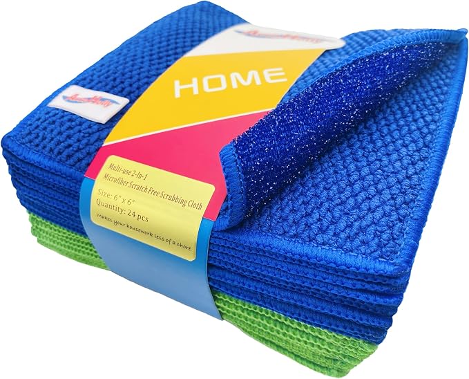 24-Pack Reusable, Scrub Dish Cloth –Non-Scratch Microfiber Scrubber, by AccoHolly