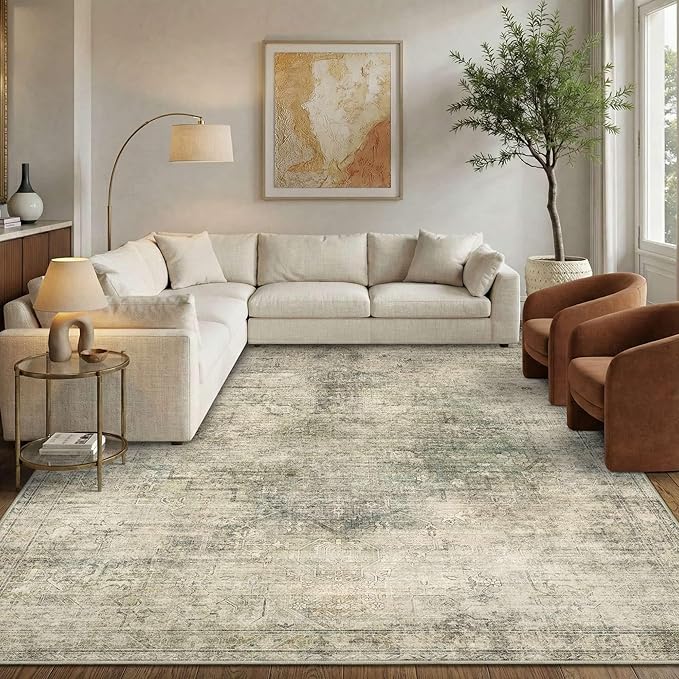 Vintage 8x10 Living Room Green Rugs, Washable Large Area Rugs - Image 4