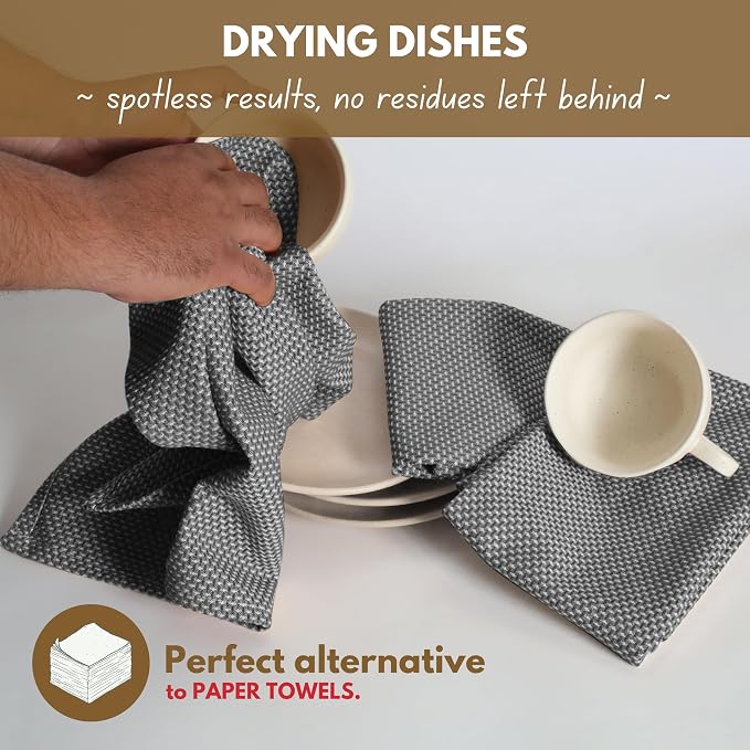 Native Fab 4 Pack Dotted Pattern Kitchen Dish Towels Cotton Super Absorbent - Image 4