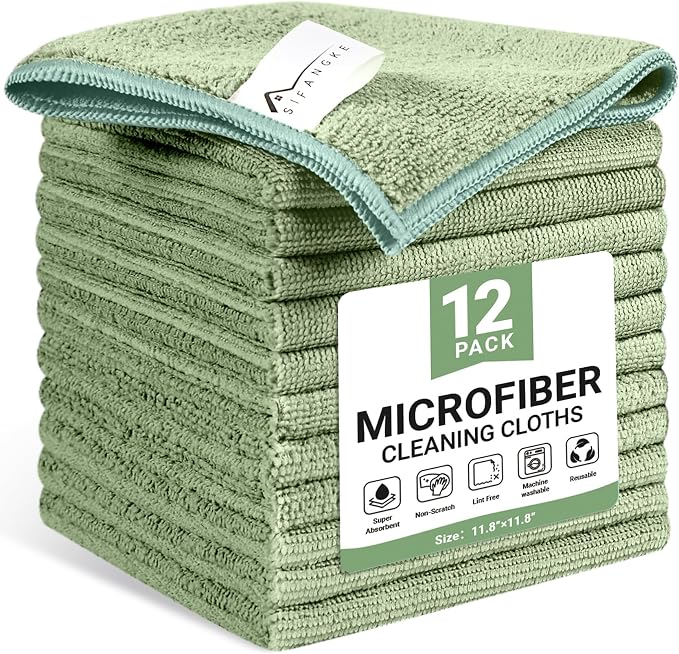 Microfiber Cleaning Cloth, 12 Pack Green Cleaning Rags by Unknown