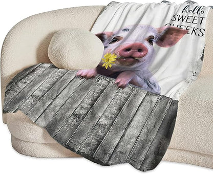 Funny Pig Farm Throw Blanket - Soft, Warm, Cozy Fleece for Couch, Sofa, Bed - 60"x50" for Girls, Women, Men, Boys