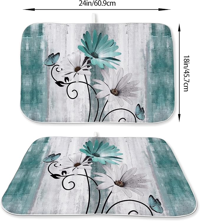 Rustic Daisy Floral Dish Drying Mats 18x24 Inches - Image 2