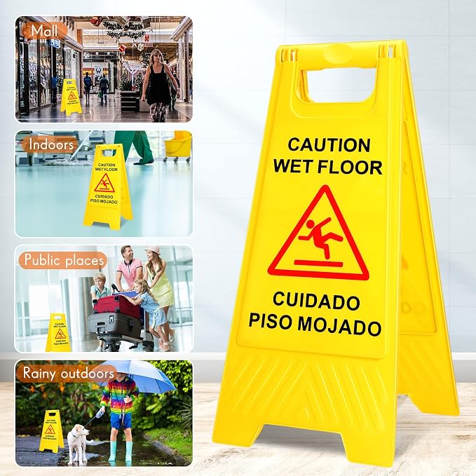 Macarrie 20 Pack Caution Wet Floor Sign Yellow Wet Floor Double Sided Signs - Image 5
