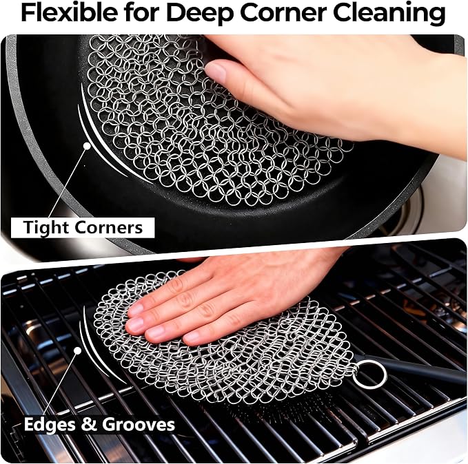 AMAGABELI GARDEN & HOME 8”x8” 316L Cast Iron Cleaner Stainless Steel Chainmail - Image 7