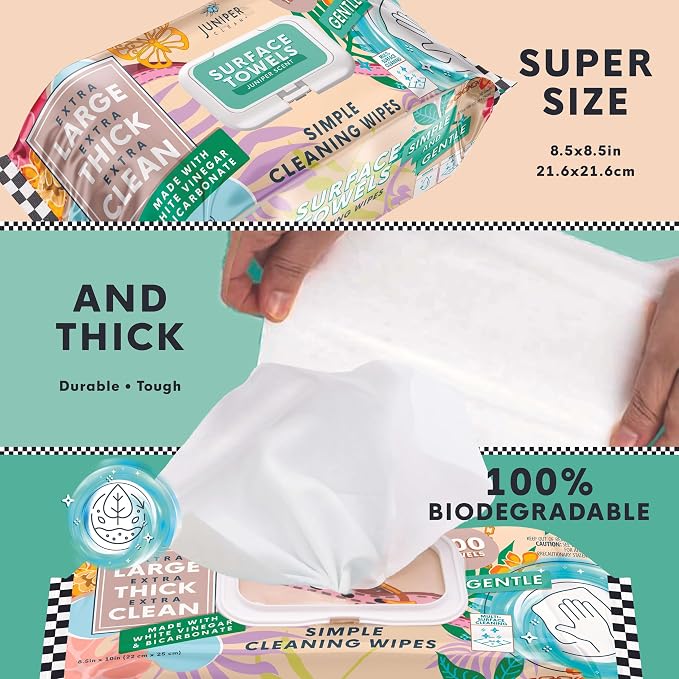6 Packs Surface Cleaning Wipes Bleach Free, Thick & Large Dispose, All-Purpose - Image 3