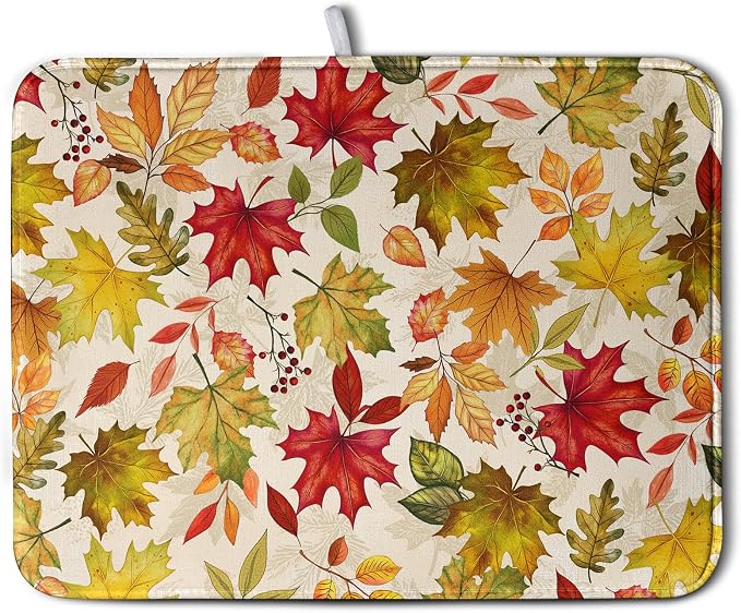 Fall Maple Leaves Dish Drying Mat by Wnoesat
