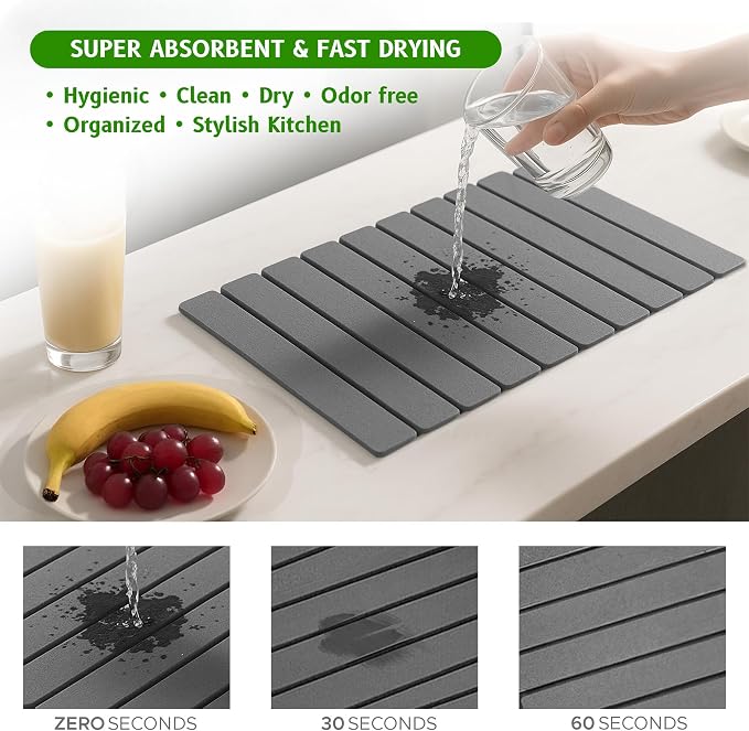 Stone Dish Drying Mat – Large 24×16 Quick Dry Stone Mat Kitchen, Diatomaceous - Image 5