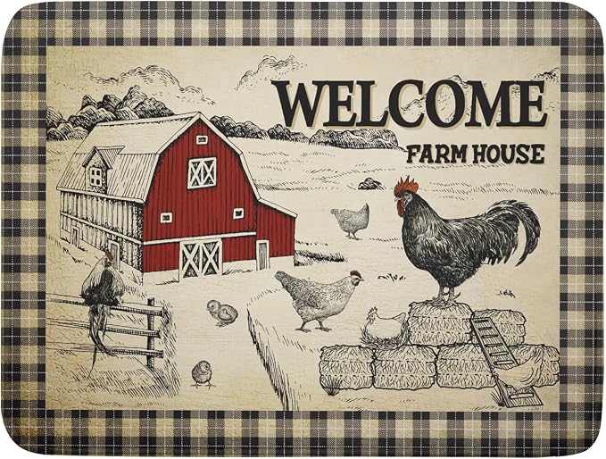 Farmhouse Rooster Dish Drying Mat 18x24 Inch Country Chicken Absorbent Dish by Giwawa